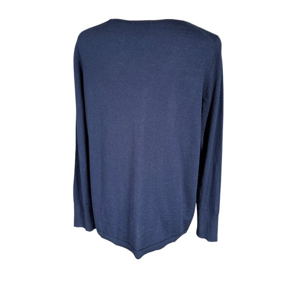 Talbots Petites XP dark blue long sleeve v-neck pullover stretchy wool sweater - Picture 5 of 8